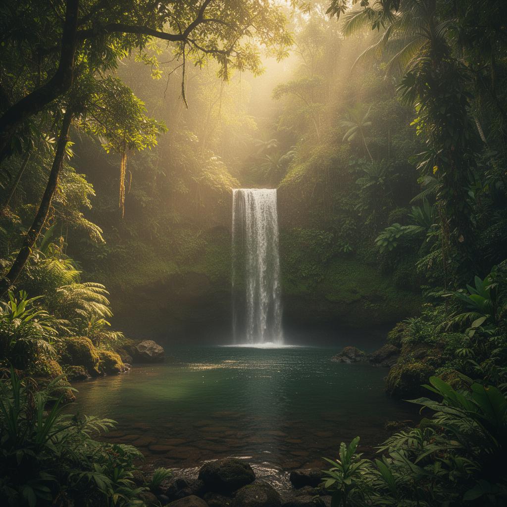 Cascade tropicale dans la jungle hawaïenne